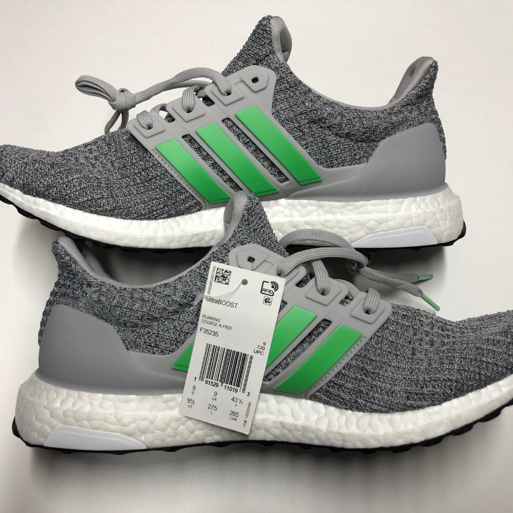 adidas Ultraboost Grey Green Lime Mens Shoes - Picture 5 of 7